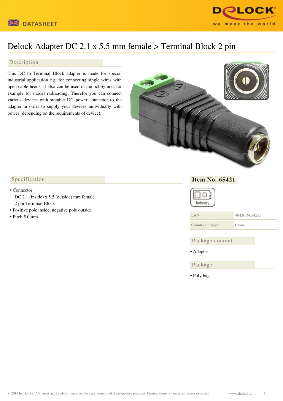 DeLOCK 65421 User Manual | 1 page