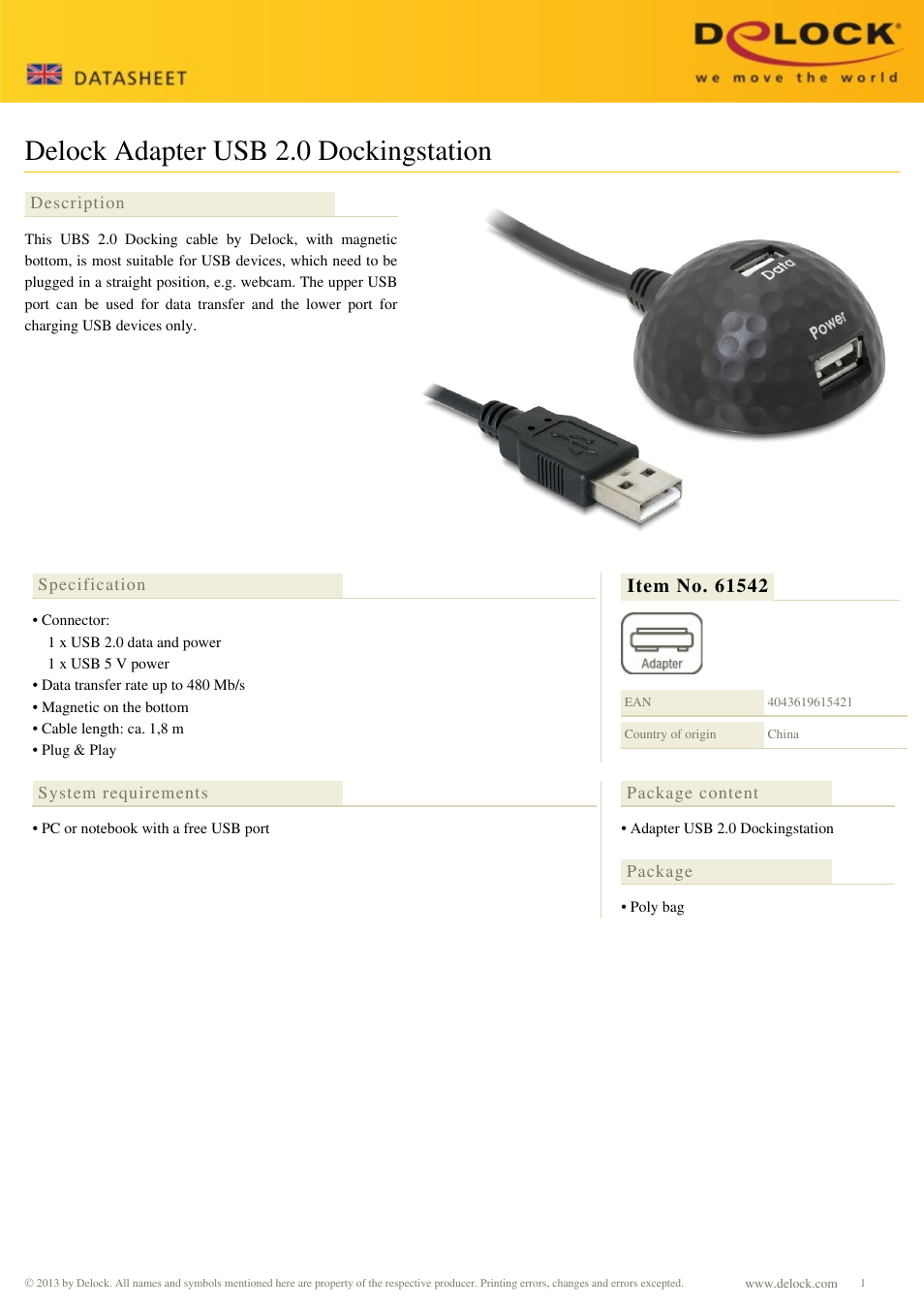 DeLOCK 61542 User Manual | 1 page