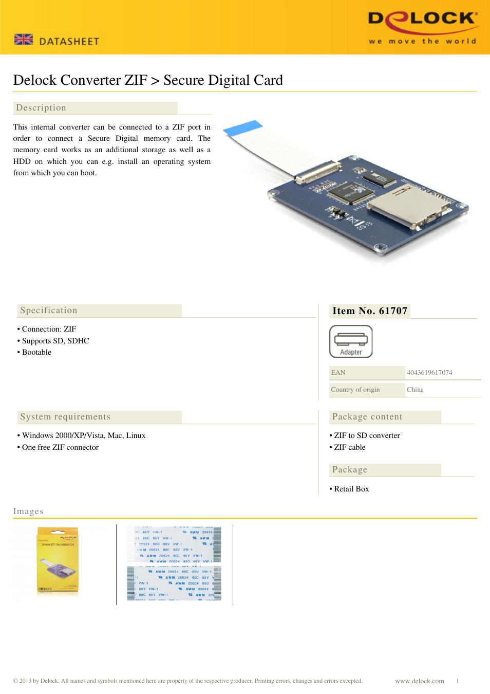 DeLOCK 61707 User Manual | 1 page