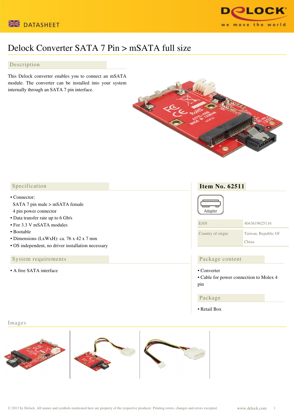 DeLOCK 62511 User Manual | 1 page