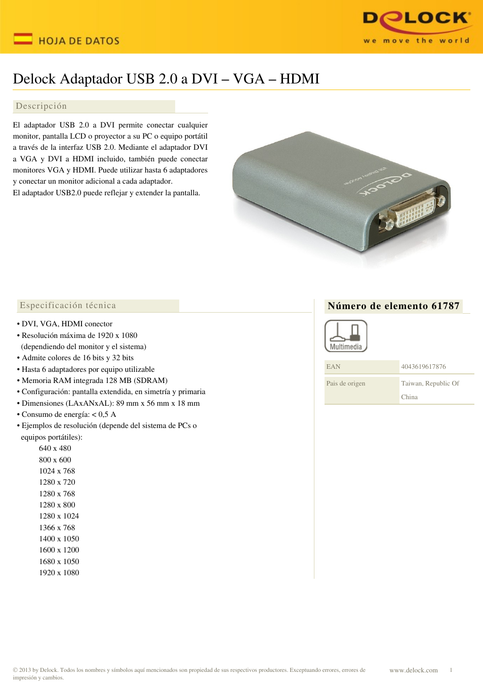 DeLOCK 61787 User Manual | 2 pages