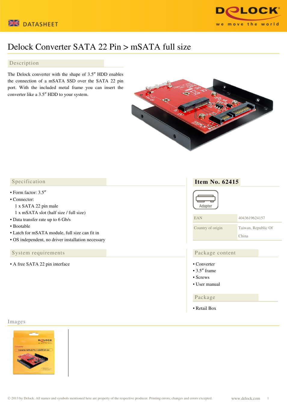 DeLOCK 62415 User Manual | 1 page