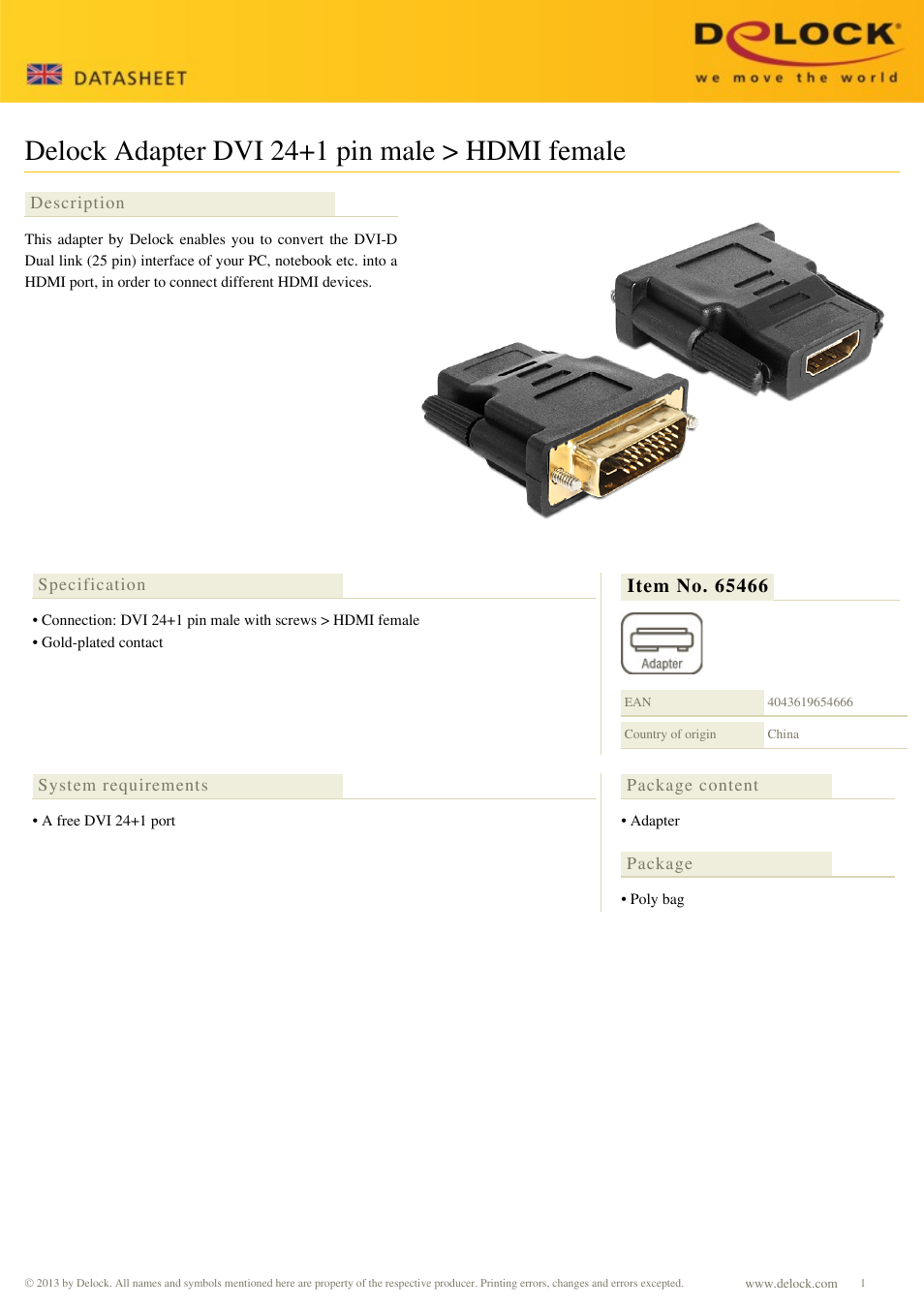 DeLOCK 65466 User Manual | 1 page