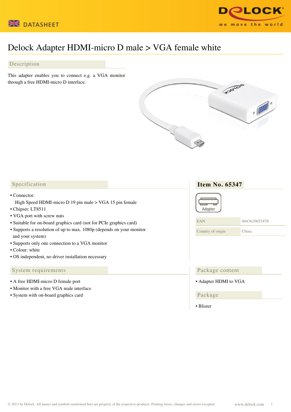 DeLOCK 65347 User Manual | 1 page