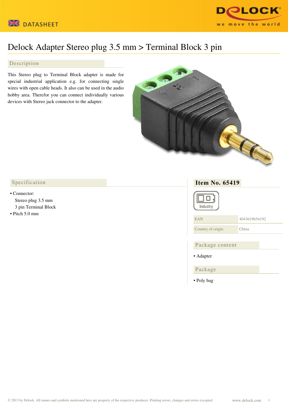 DeLOCK 65419 User Manual | 1 page