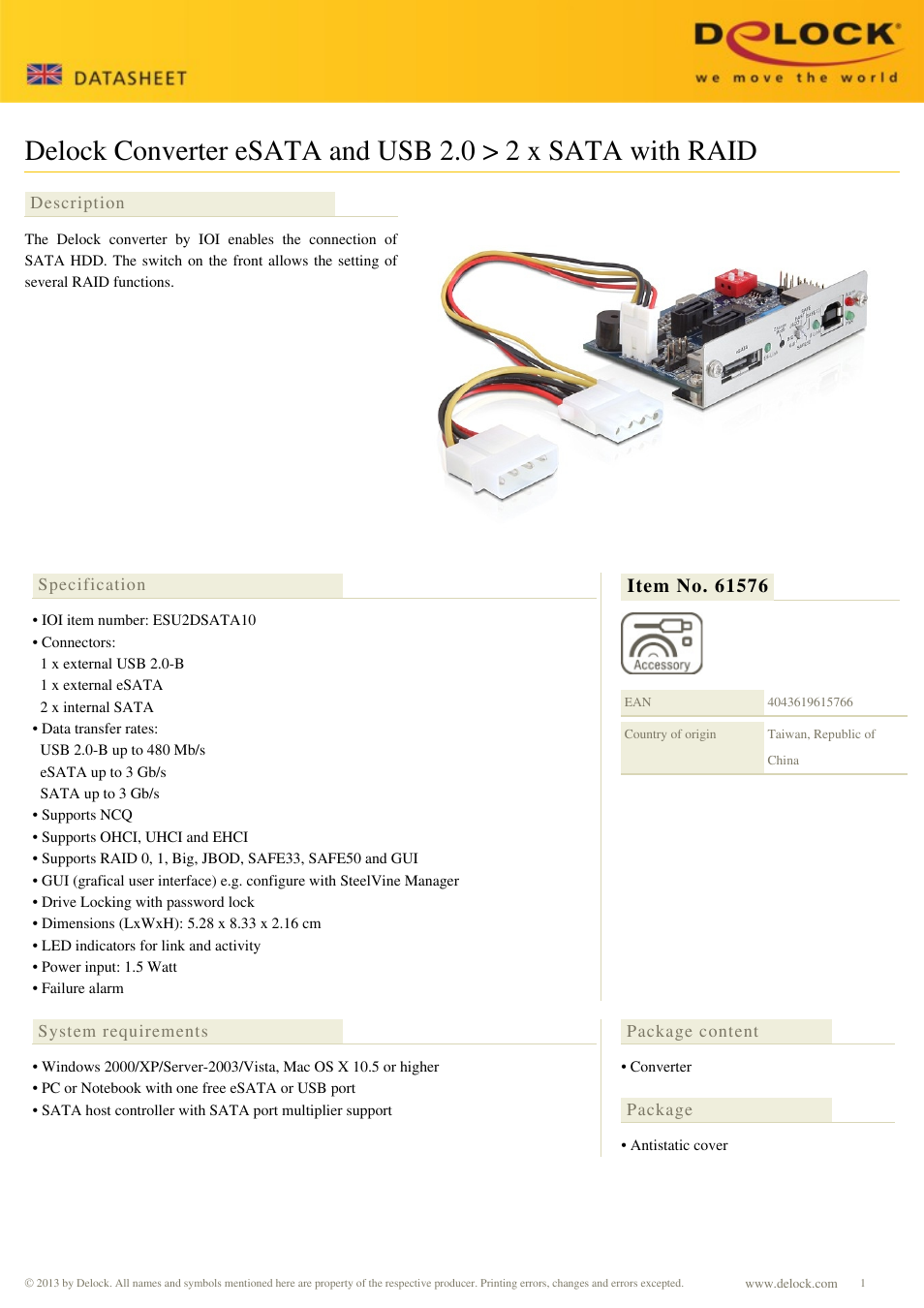 DeLOCK 61576 User Manual | 1 page