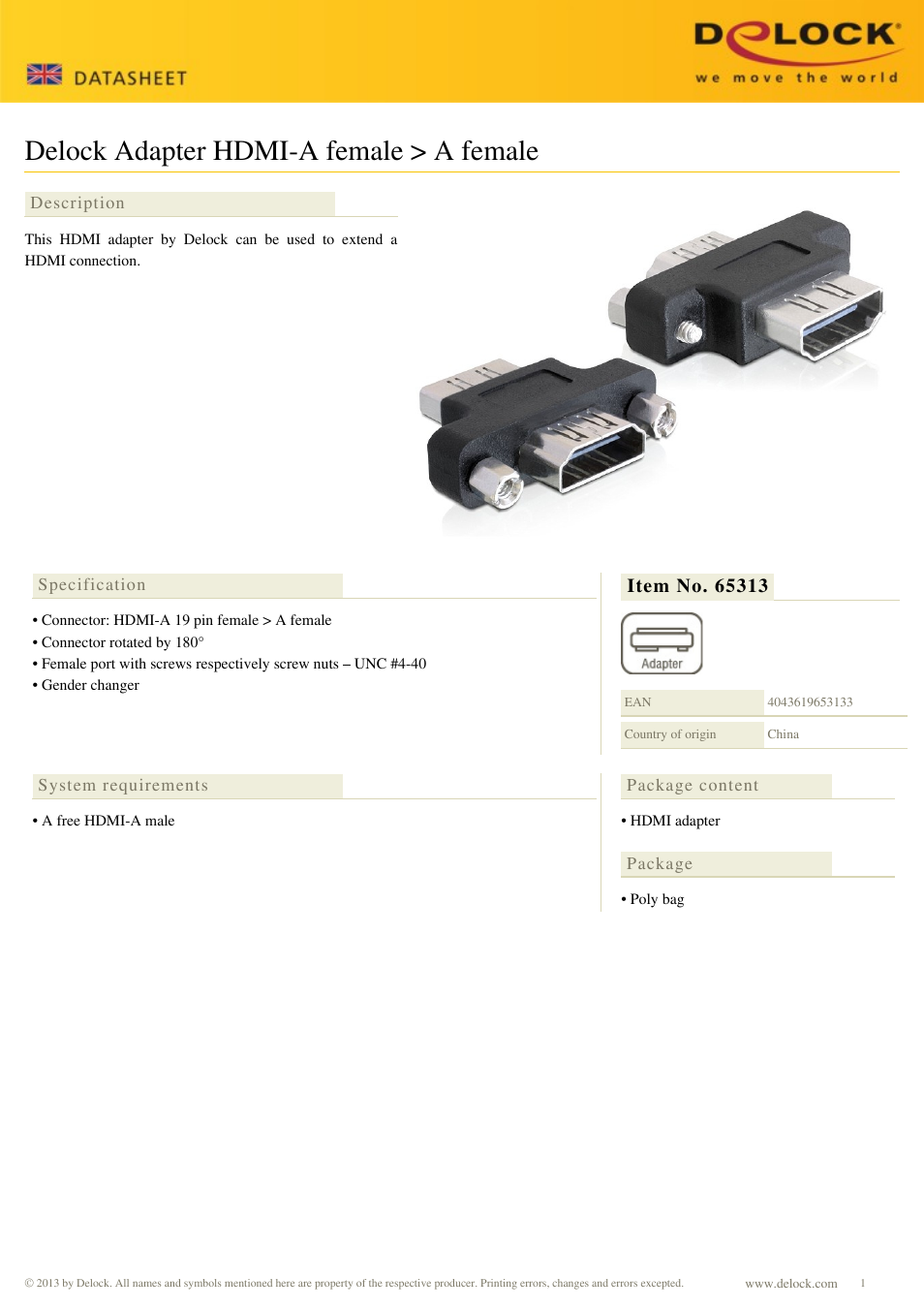DeLOCK 65313 User Manual | 1 page