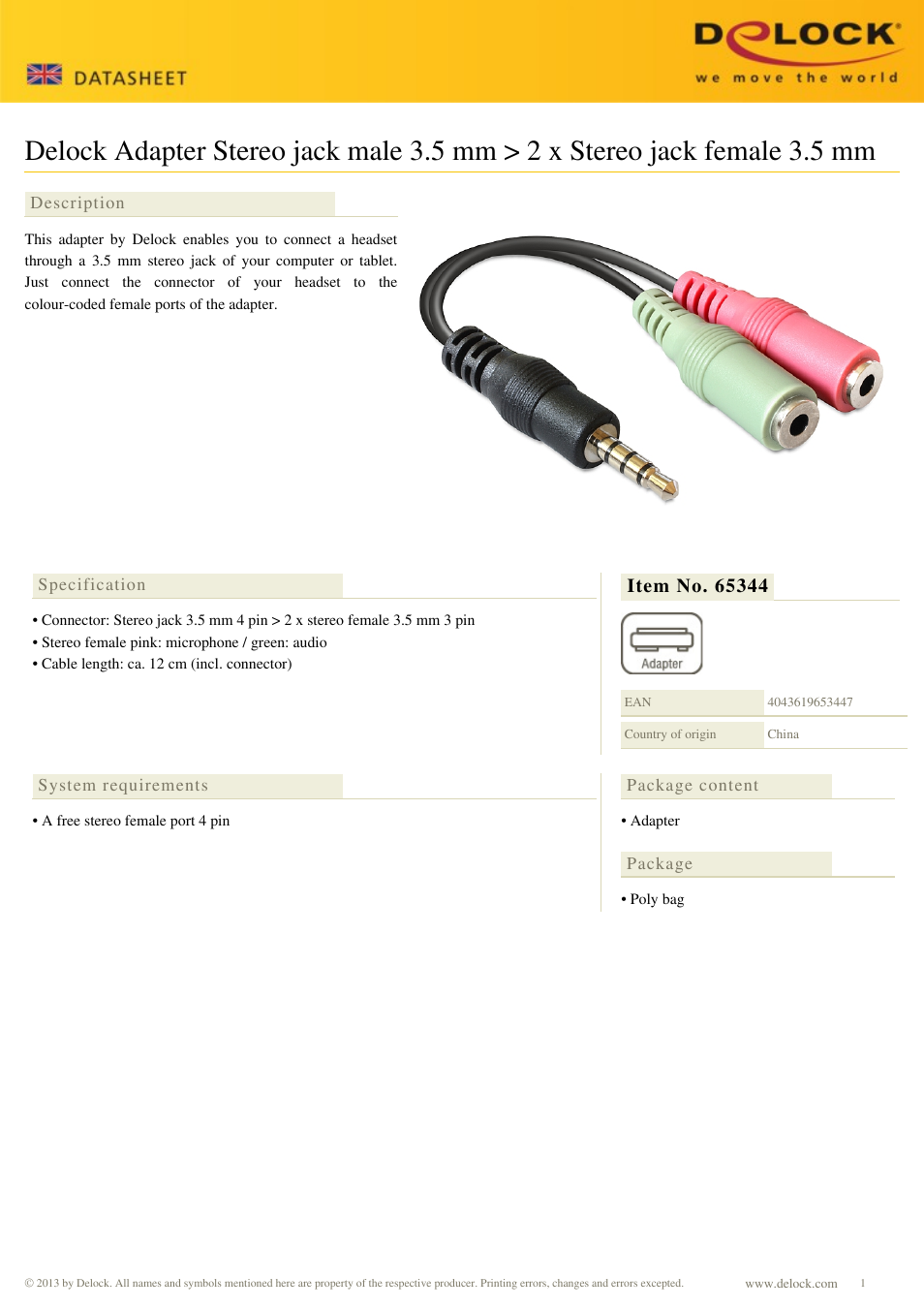 DeLOCK 65344 User Manual | 1 page