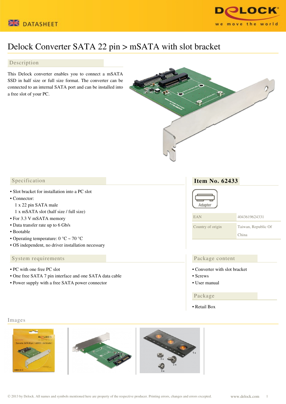 DeLOCK 62433 User Manual | 1 page