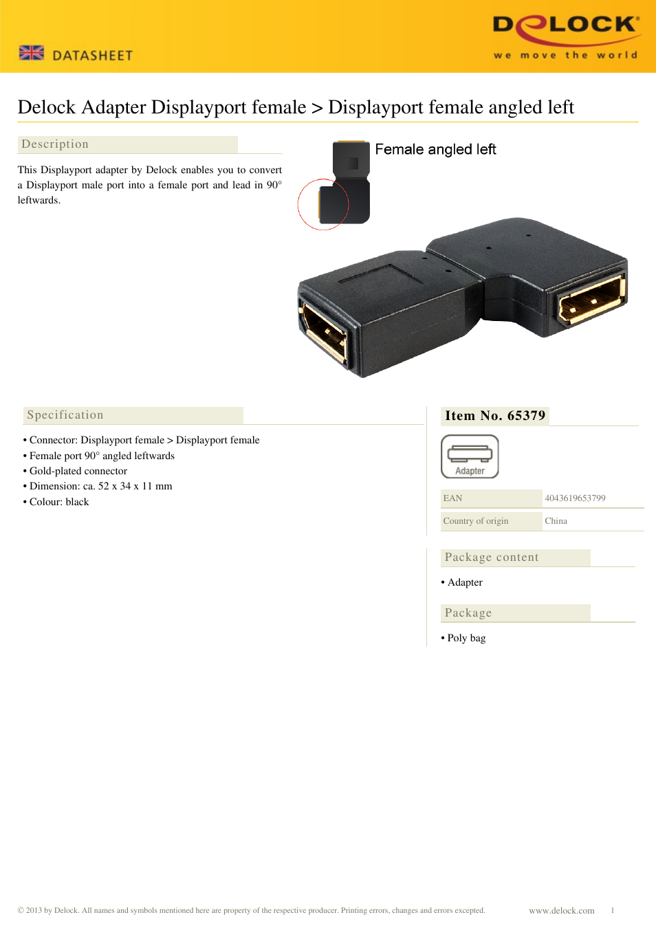 DeLOCK 65379 User Manual | 1 page