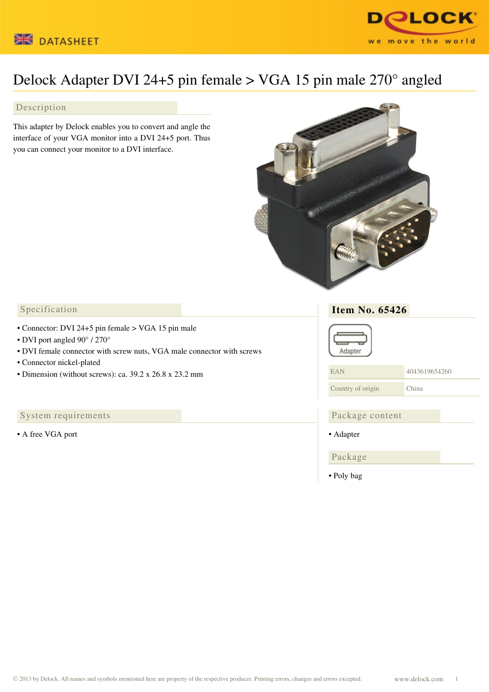 DeLOCK 65426 User Manual | 1 page