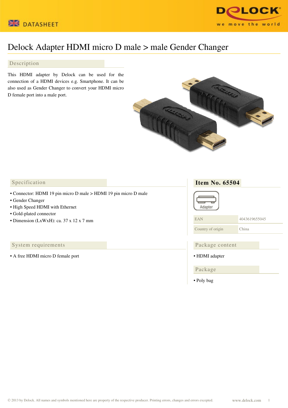 DeLOCK 65504 User Manual | 1 page