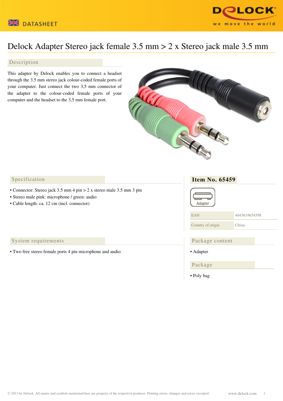 DeLOCK 65459 User Manual | 1 page