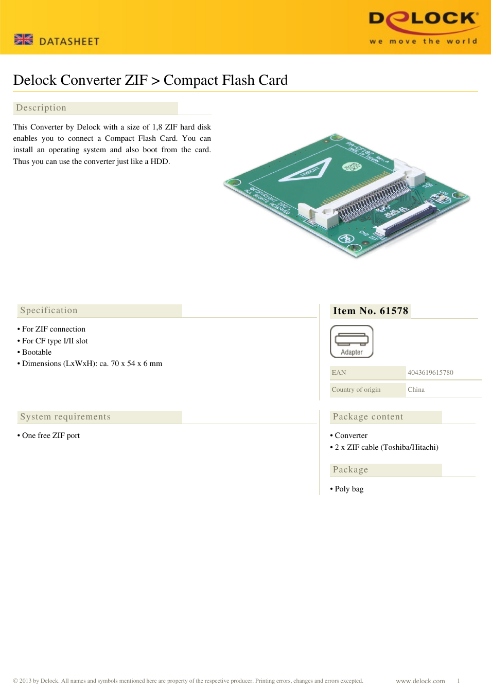 DeLOCK 61578 User Manual | 1 page