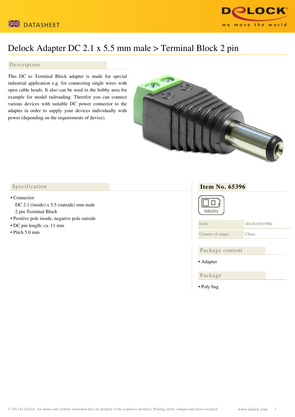 DeLOCK 65396 User Manual | 1 page