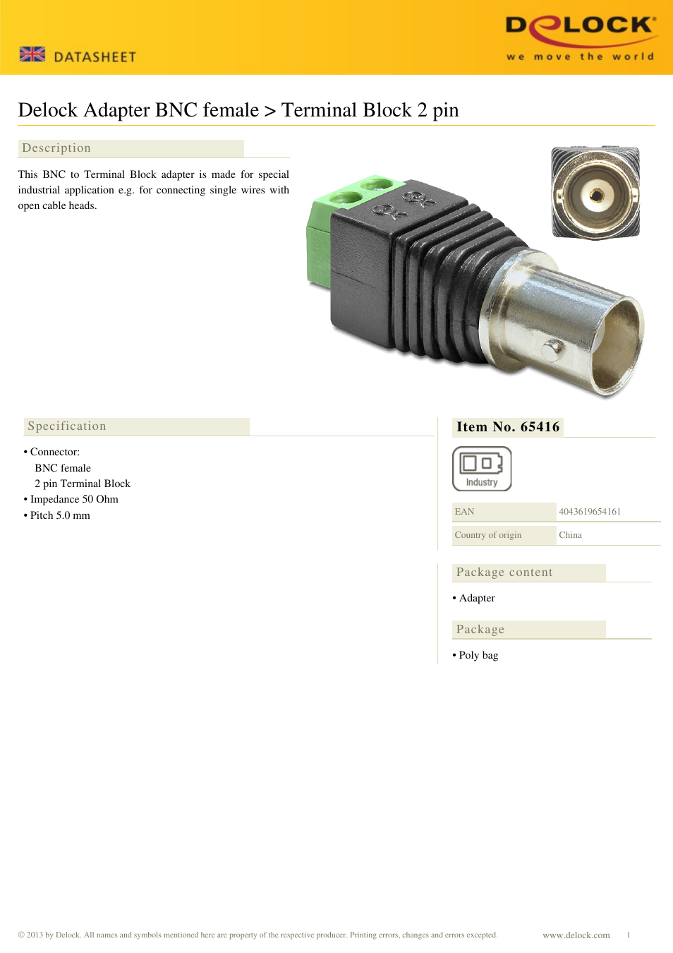 DeLOCK 65416 User Manual | 1 page