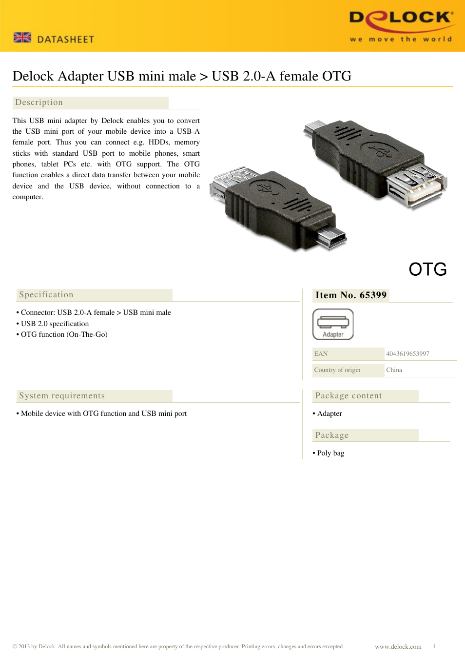 DeLOCK 65399 User Manual | 1 page