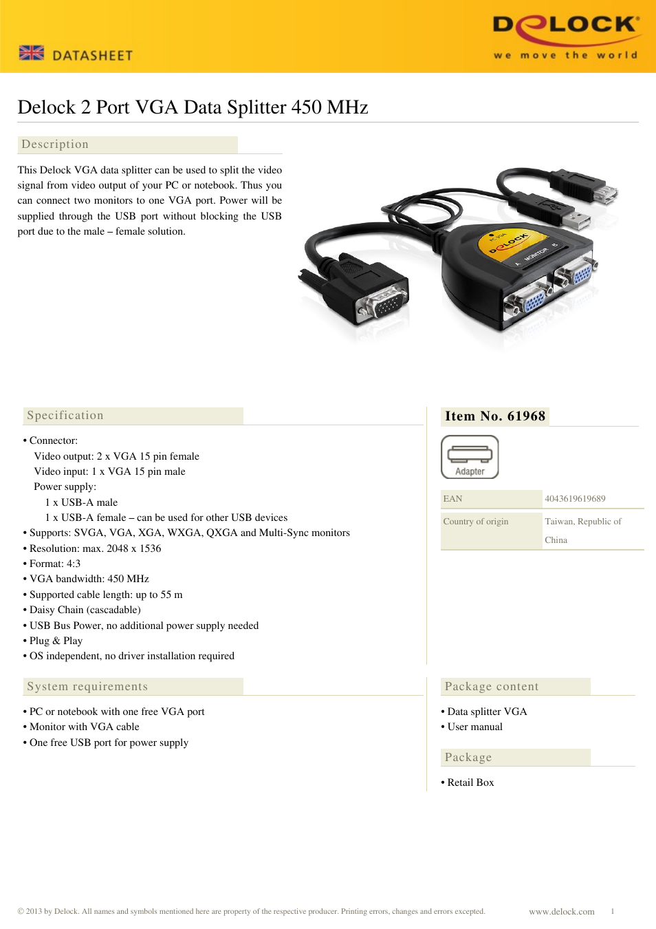 DeLOCK 61968 User Manual | 2 pages