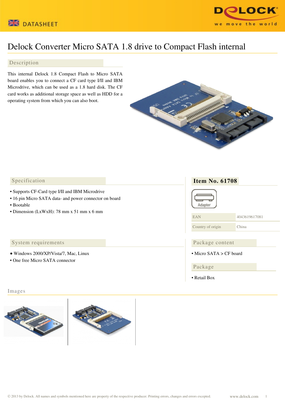 DeLOCK 61708 User Manual | 1 page