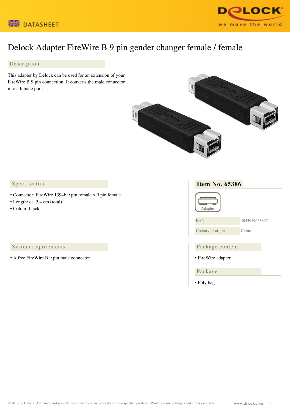 DeLOCK 65386 User Manual | 1 page