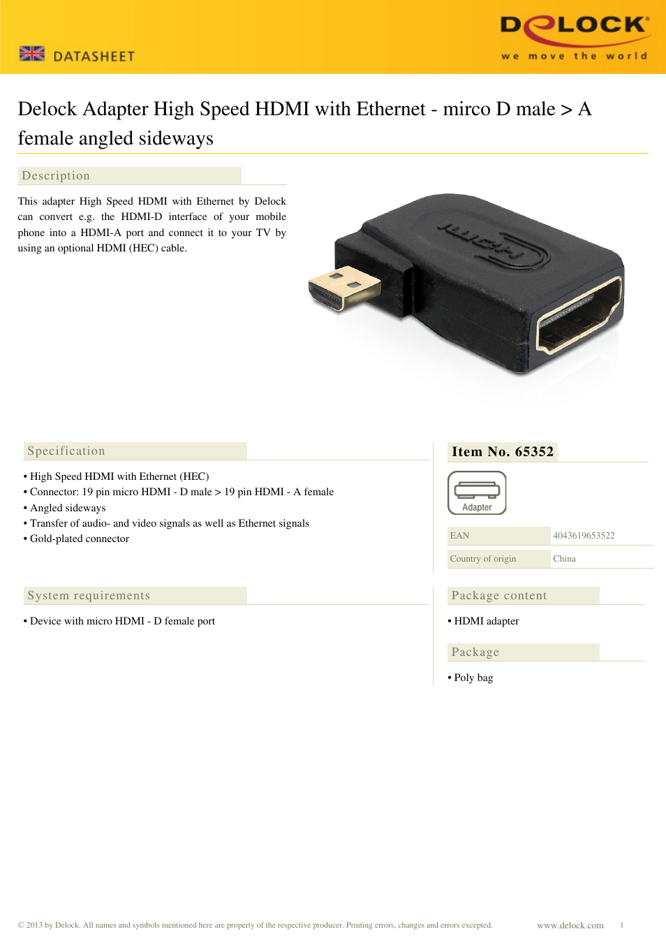 DeLOCK 65352 User Manual | 1 page