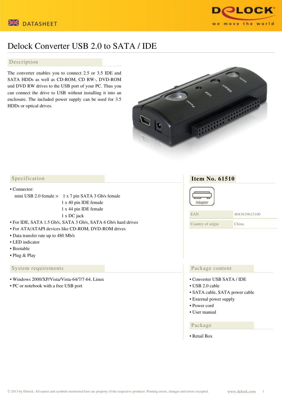 DeLOCK 61510 User Manual | 2 pages