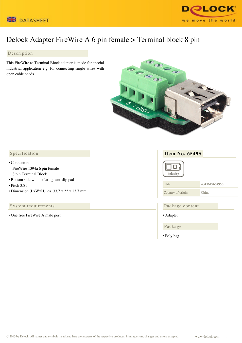 DeLOCK 65495 User Manual | 1 page