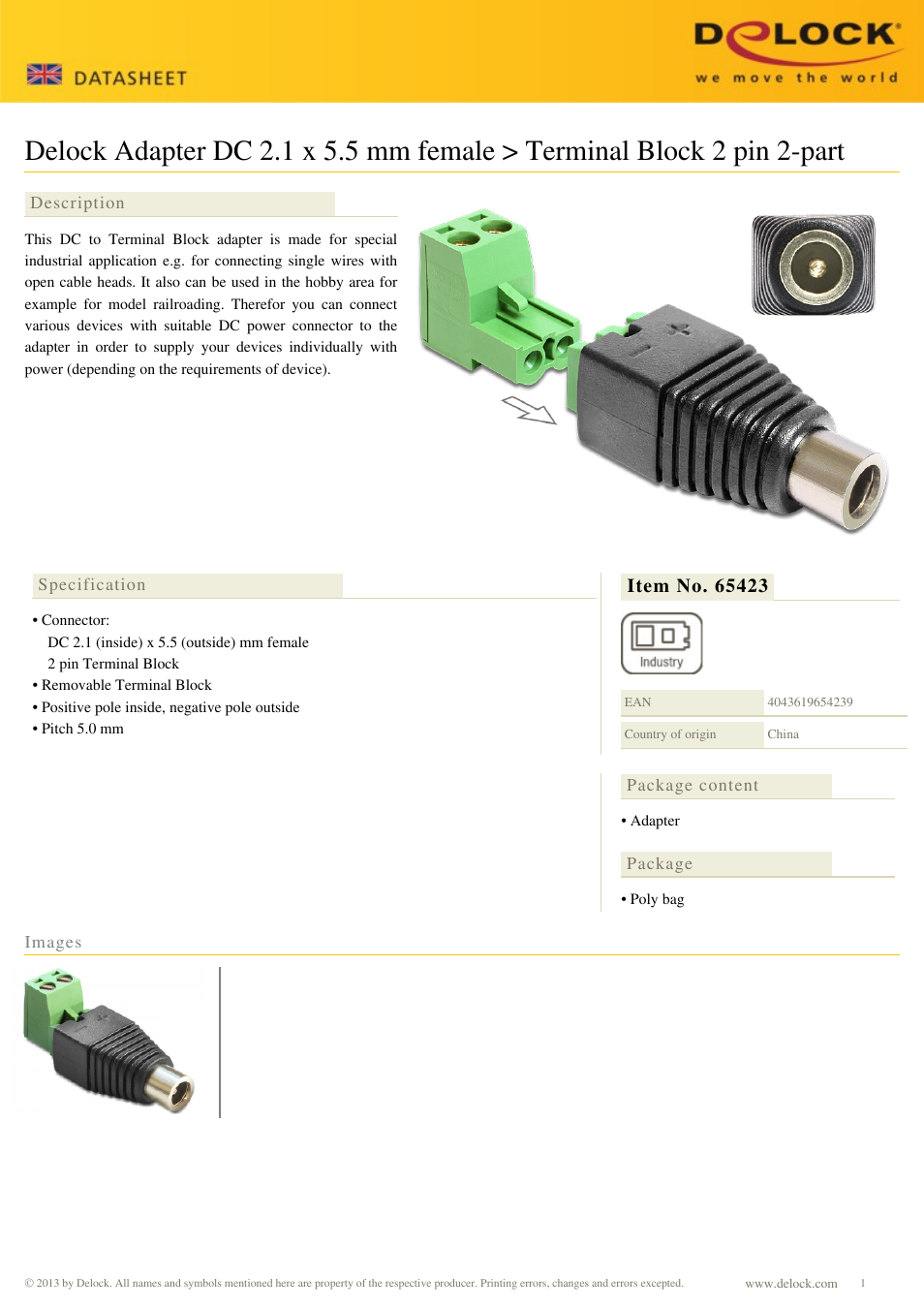 DeLOCK 65423 User Manual | 1 page