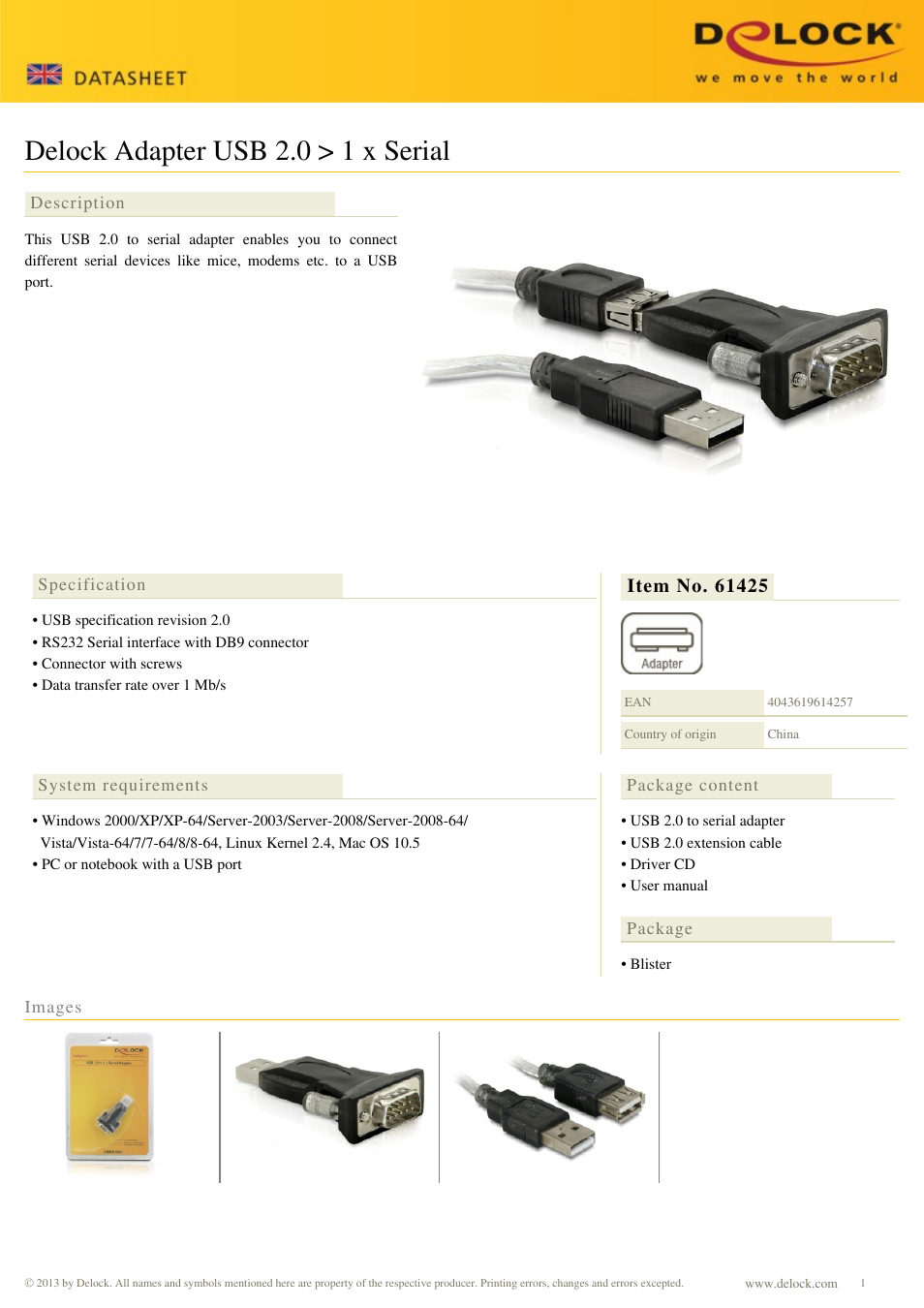 DeLOCK 61425 User Manual | 1 page