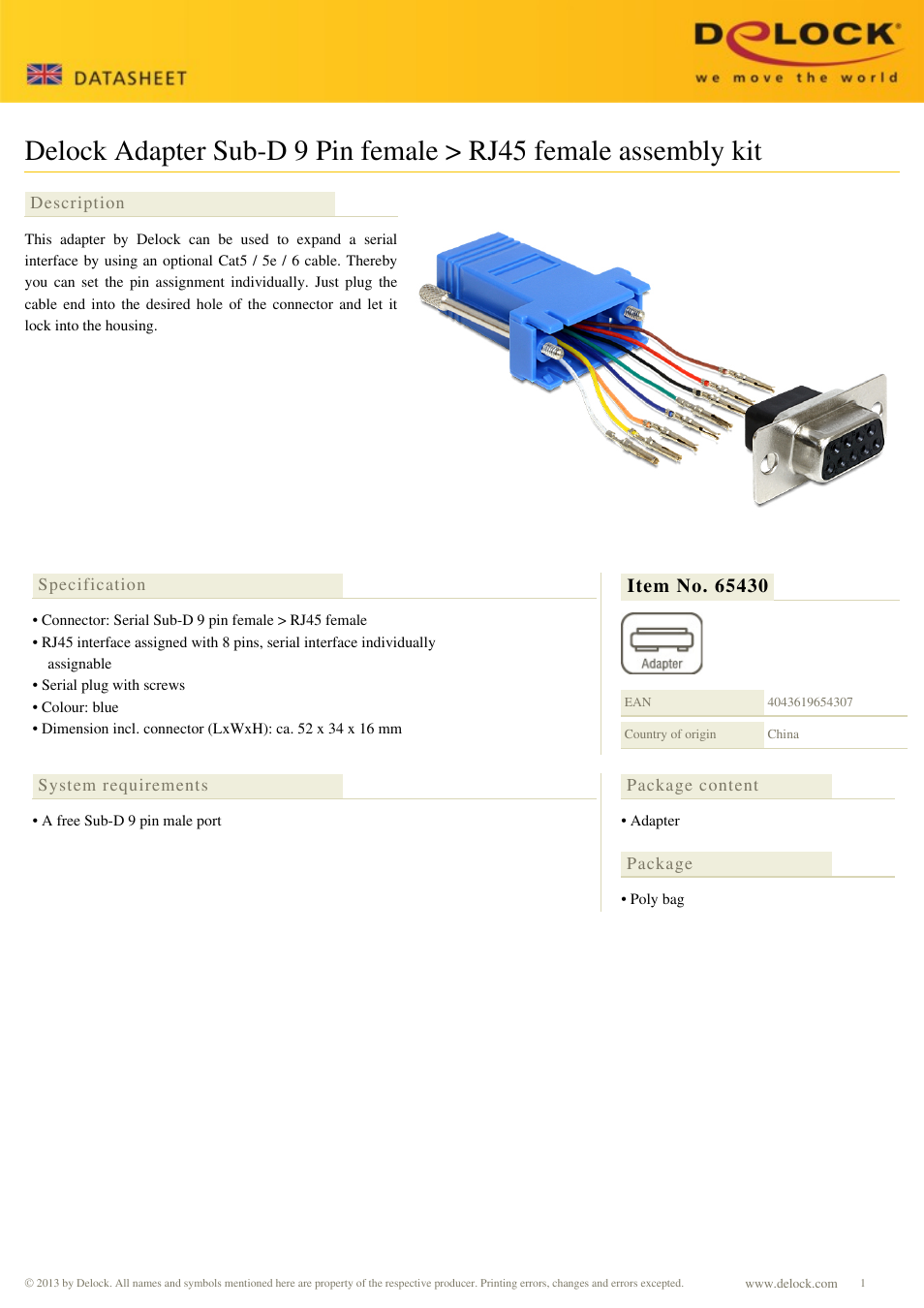 DeLOCK 65430 User Manual | 1 page