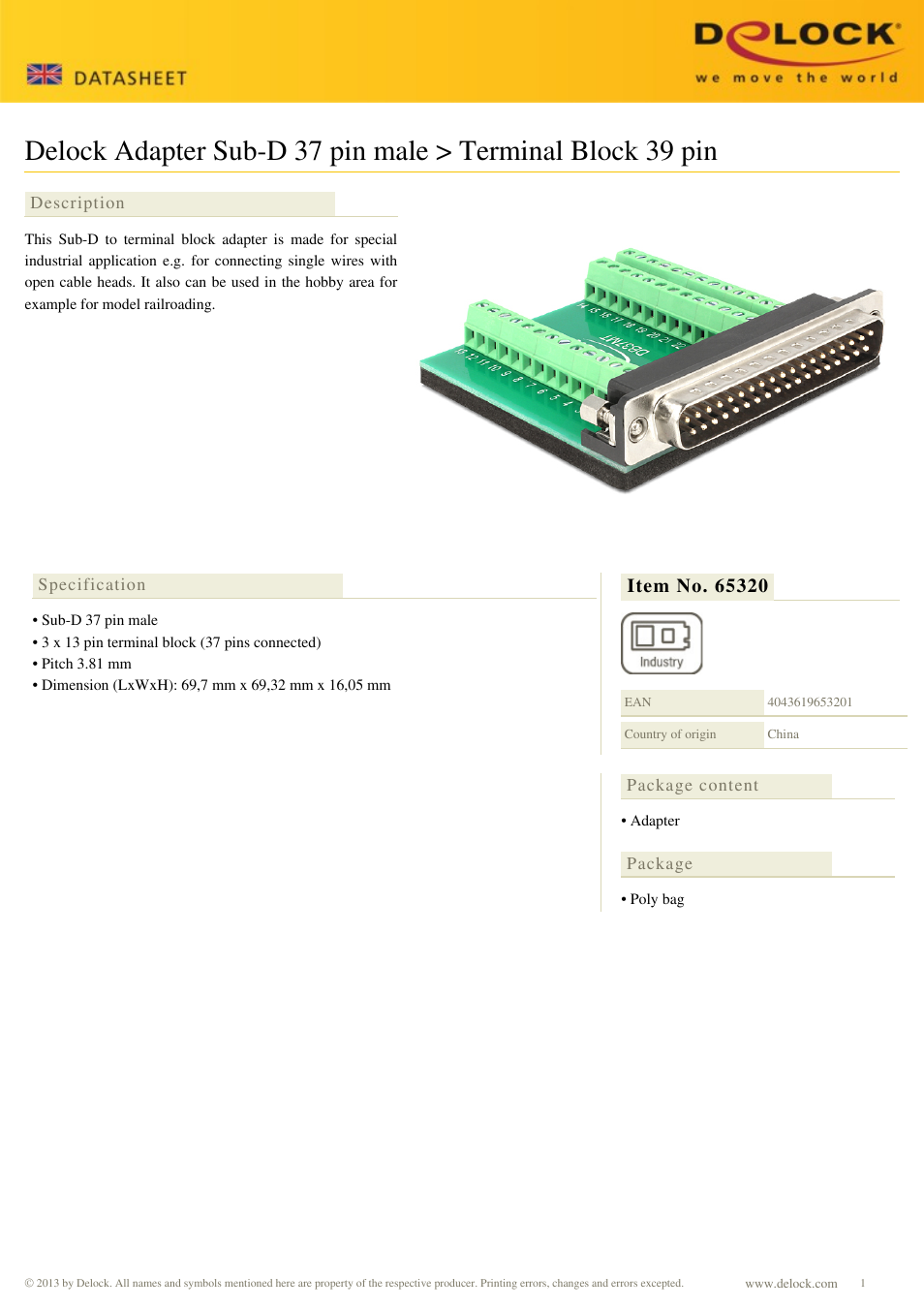 DeLOCK 65320 User Manual | 1 page
