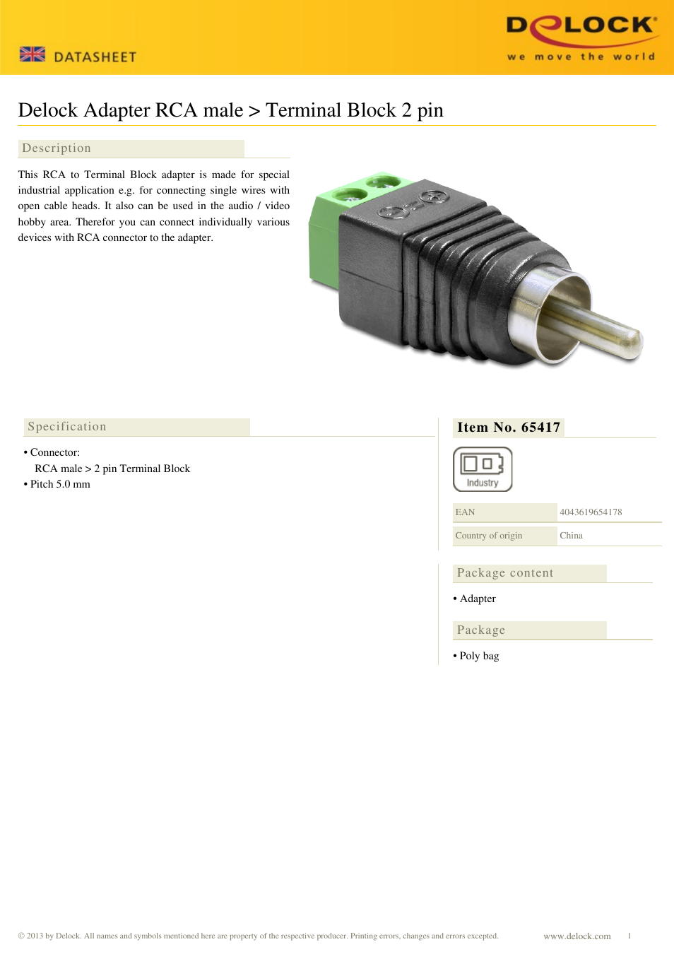 DeLOCK 65417 User Manual | 1 page