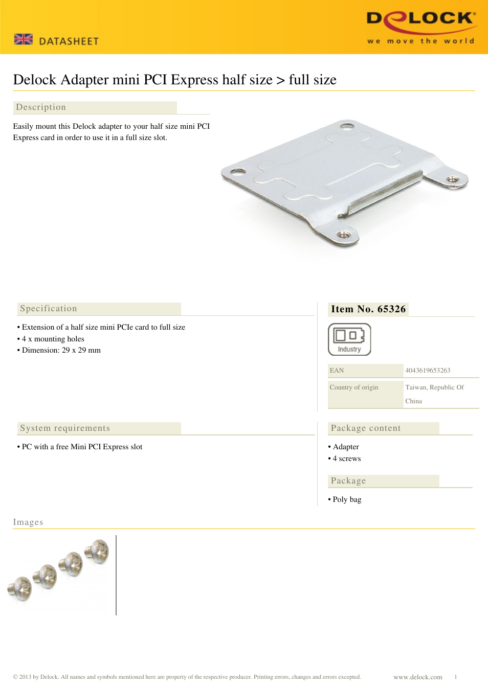 DeLOCK 65326 User Manual | 1 page