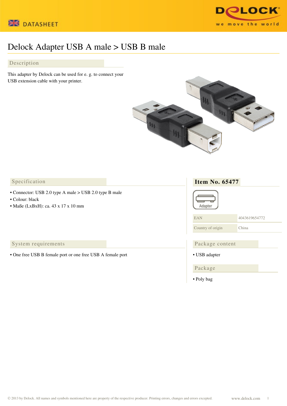 DeLOCK 65477 User Manual | 1 page