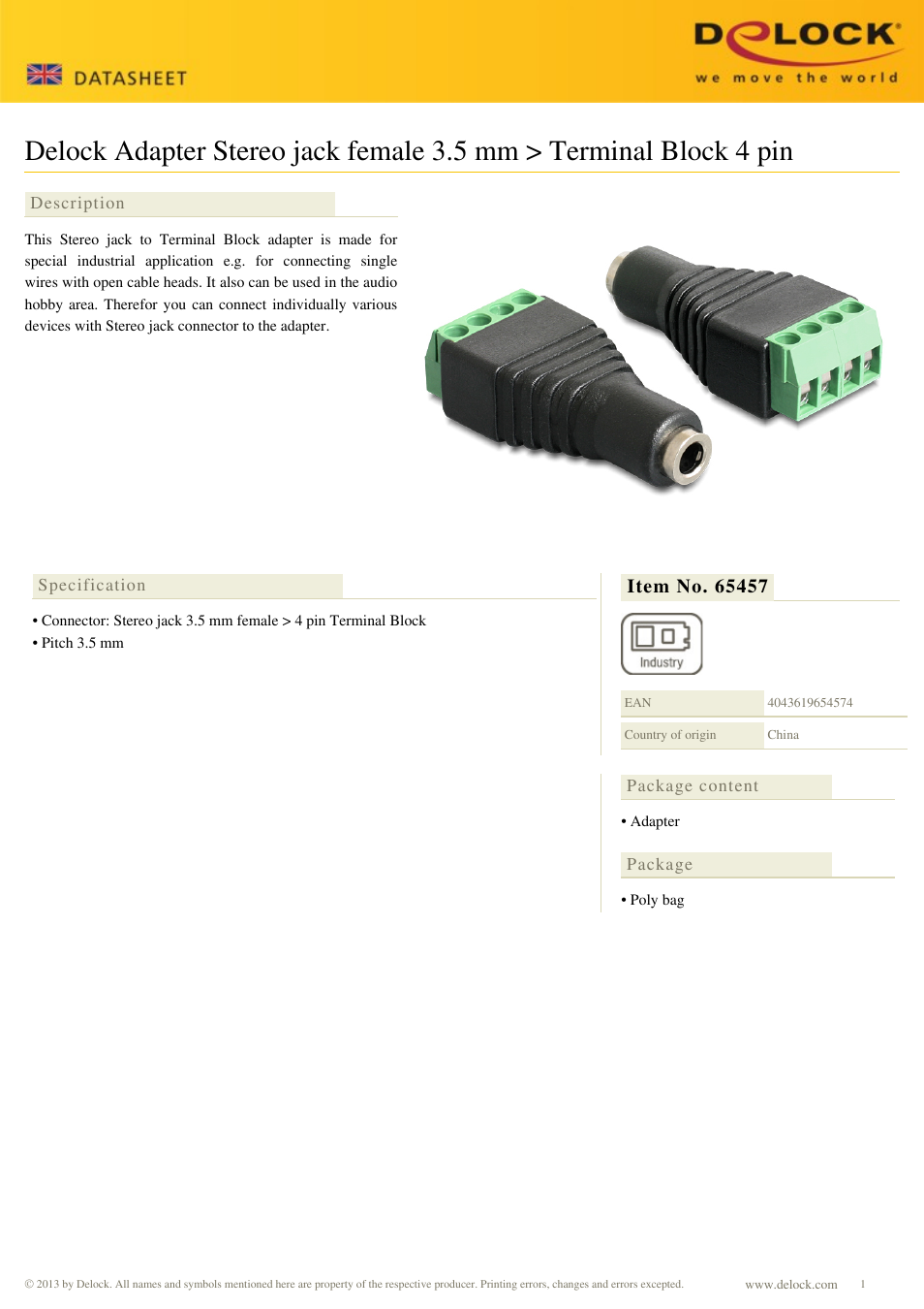 DeLOCK 65457 User Manual | 1 page