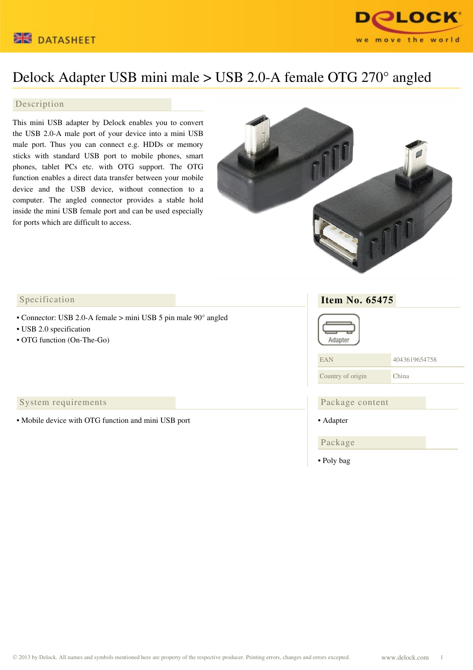 DeLOCK 65475 User Manual | 1 page