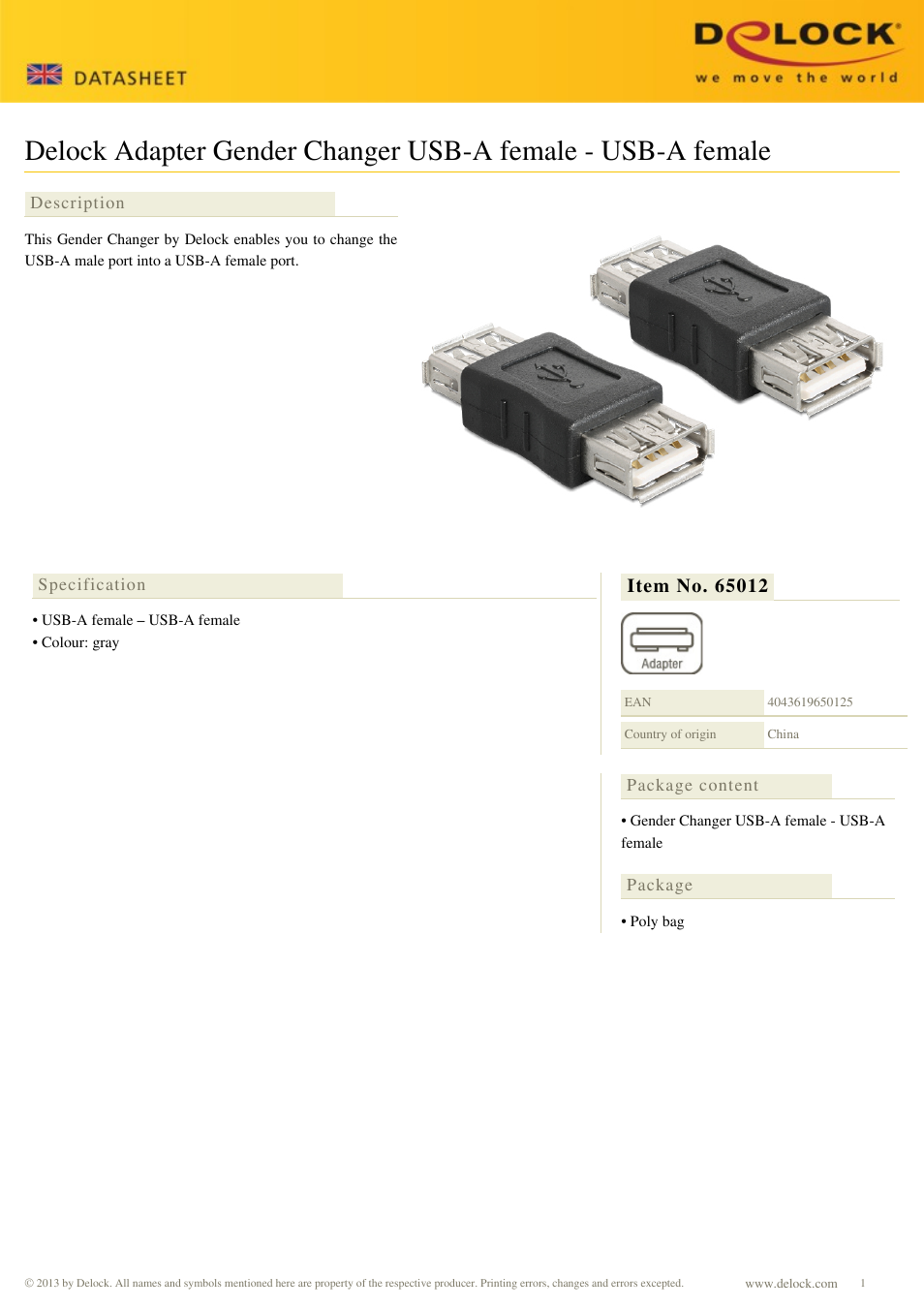 DeLOCK 65012 User Manual | 1 page