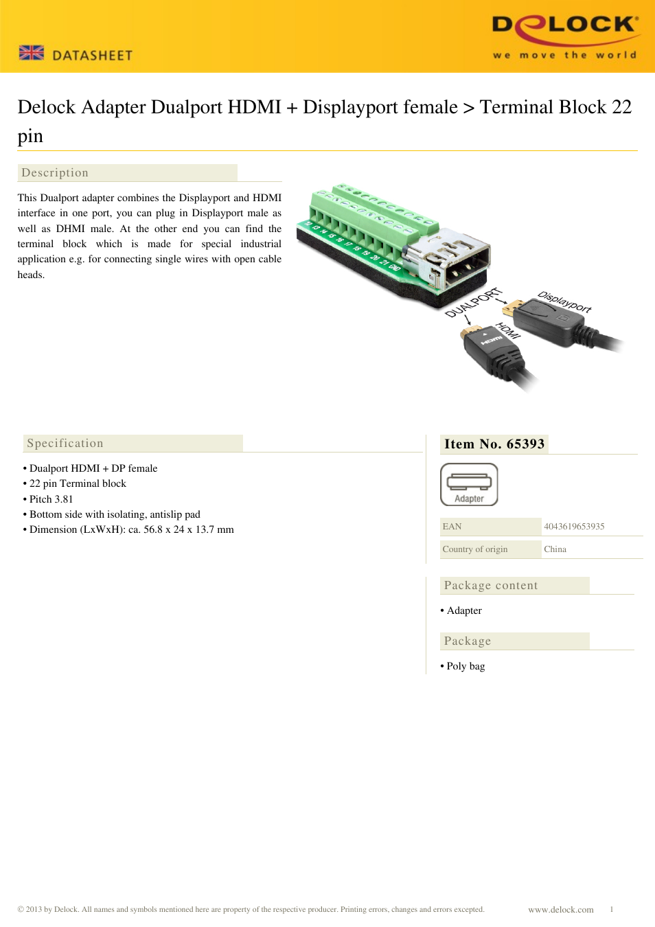 DeLOCK 65393 User Manual | 1 page