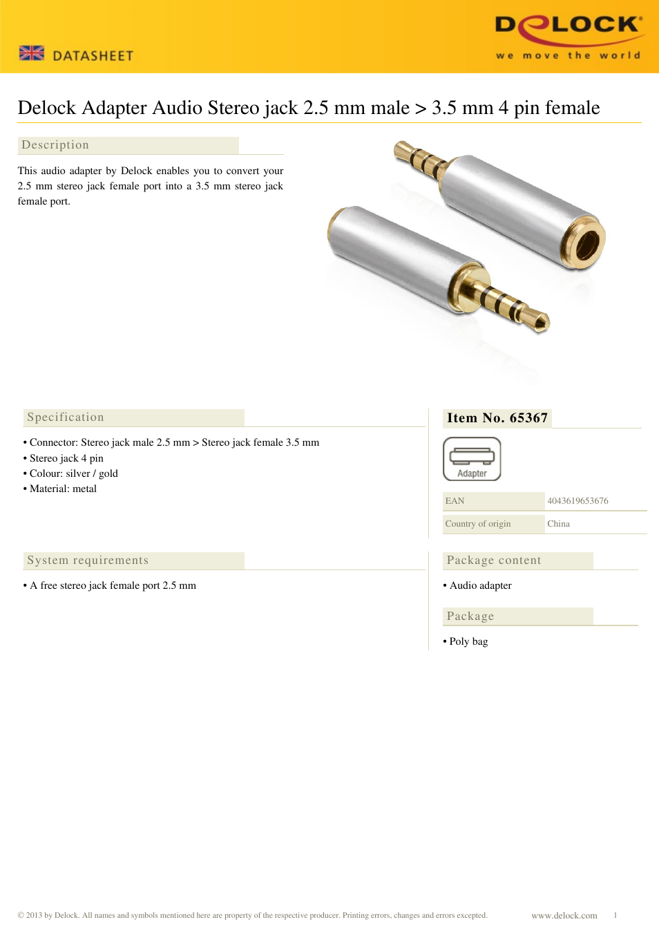 DeLOCK 65367 User Manual | 1 page