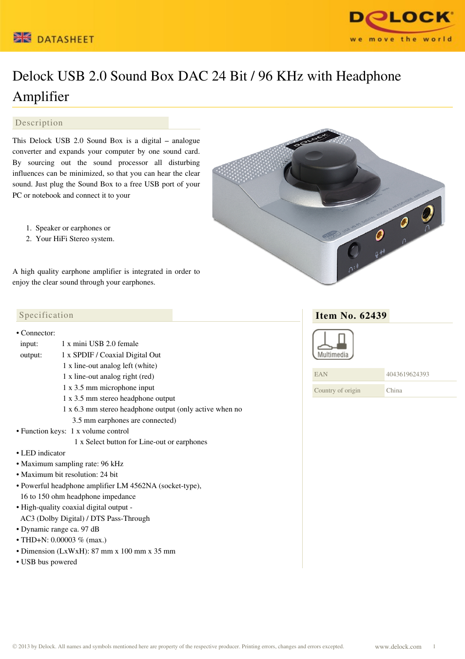 DeLOCK 62439 User Manual | 2 pages