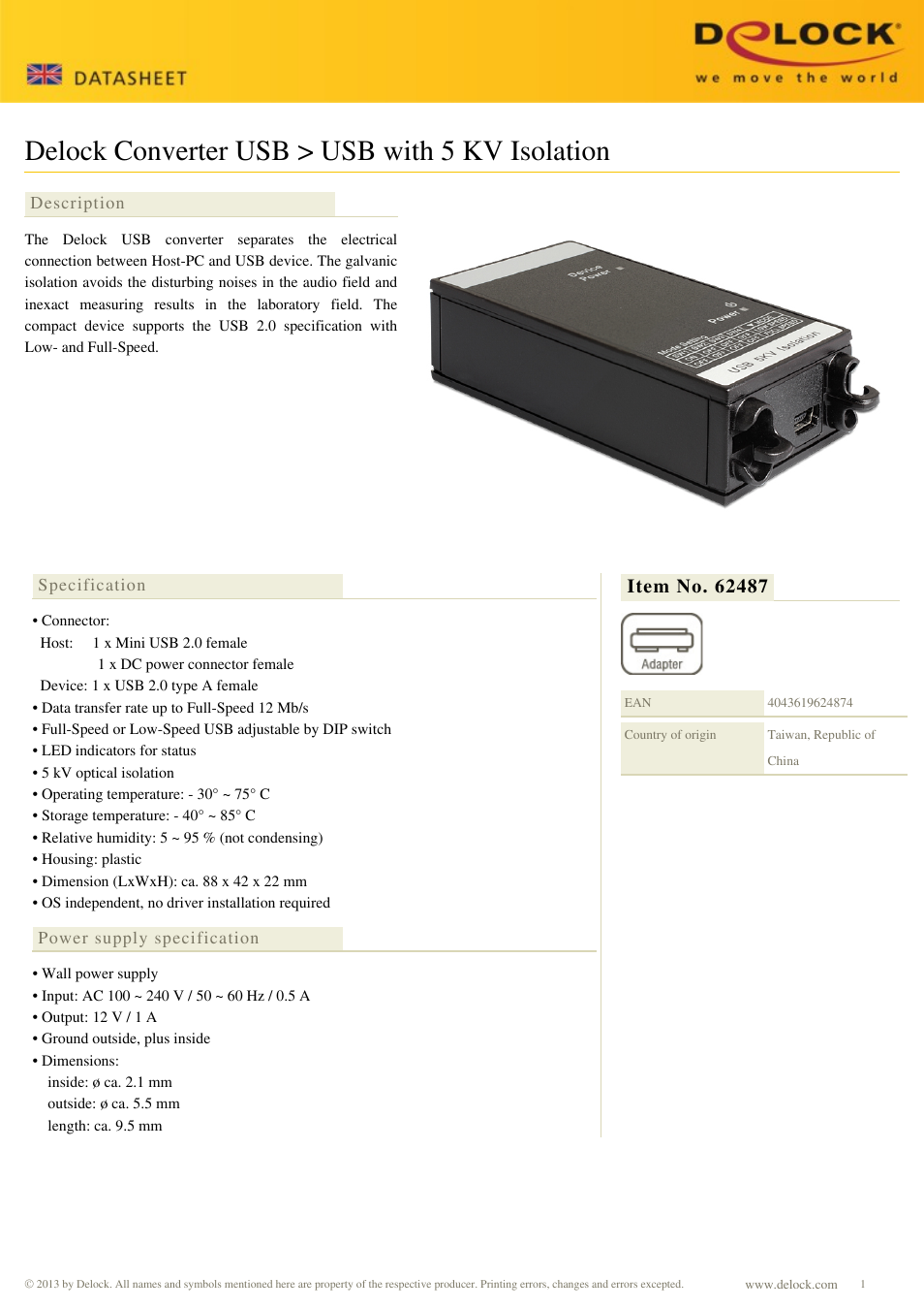 DeLOCK 62487 User Manual | 2 pages