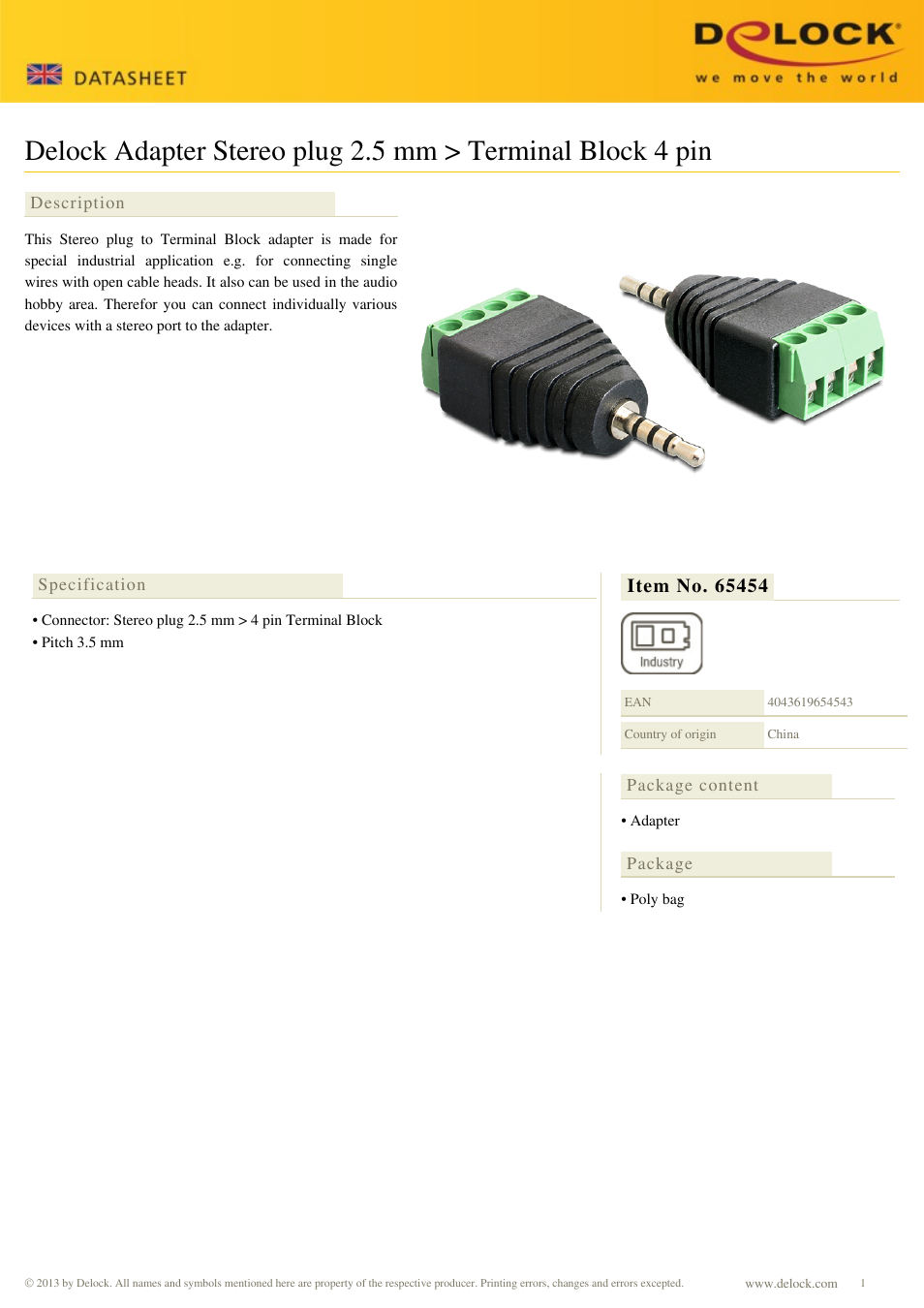 DeLOCK 65454 User Manual | 1 page