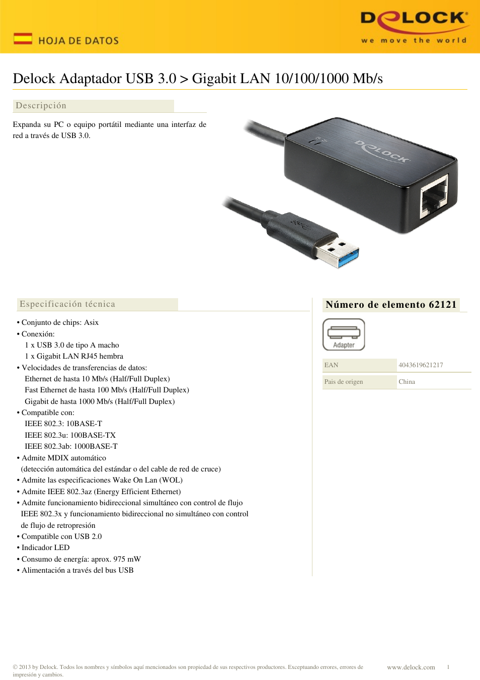 DeLOCK 62121 User Manual | 2 pages