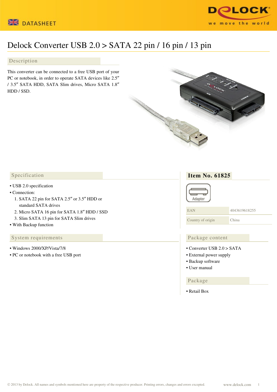 DeLOCK 61825 User Manual | 2 pages