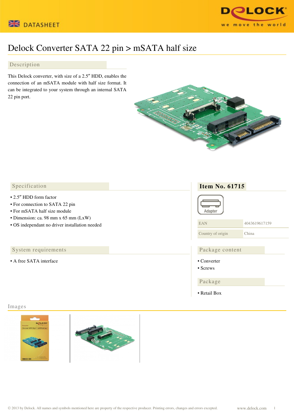 DeLOCK 61715 User Manual | 1 page