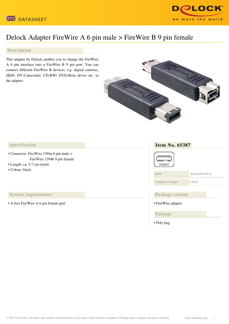 DeLOCK 65387 User Manual | 1 page