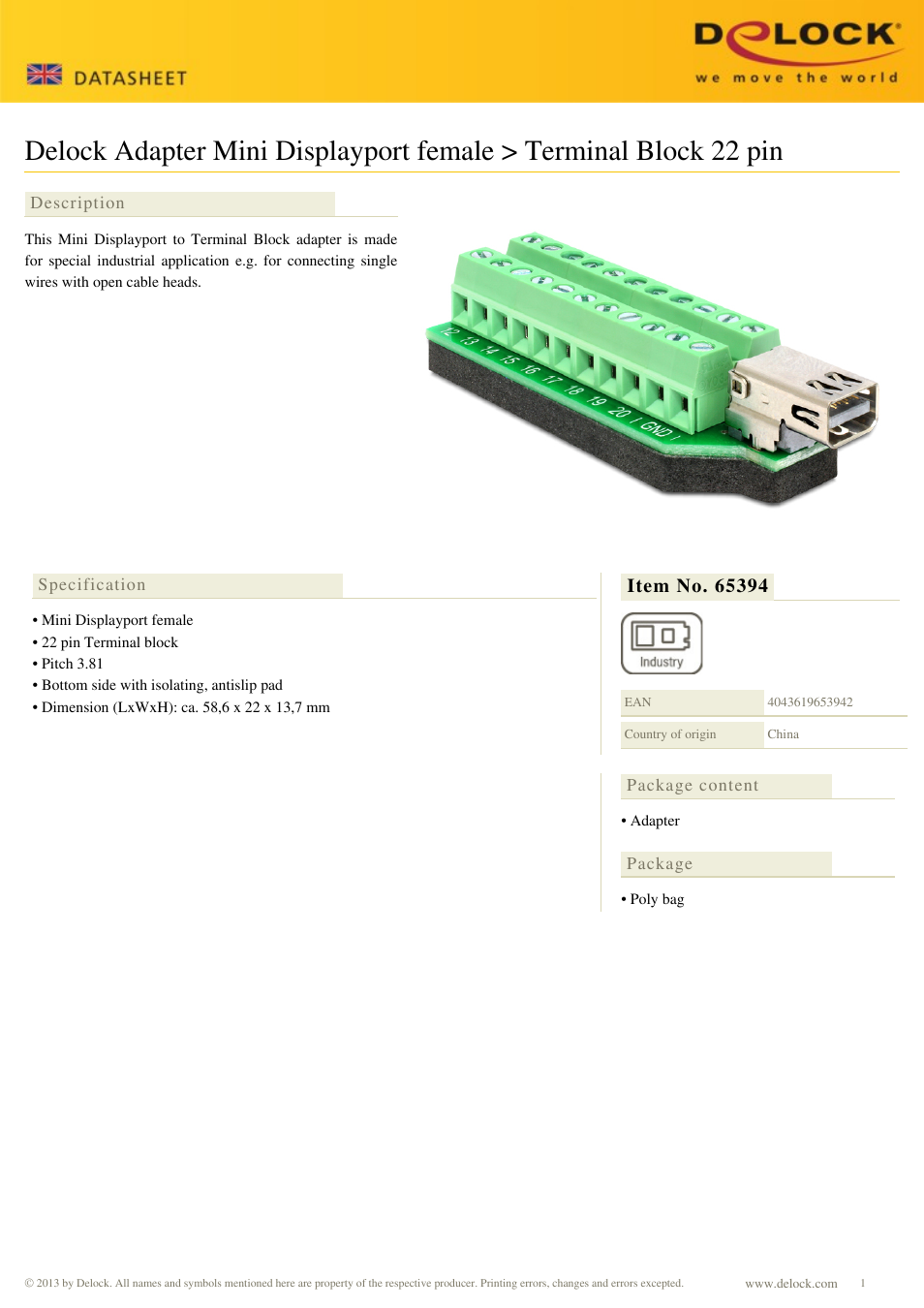 DeLOCK 65394 User Manual | 1 page