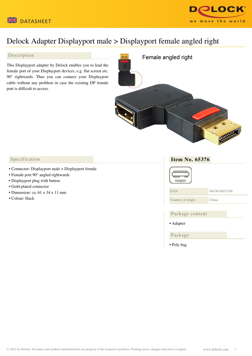 DeLOCK 65376 User Manual | 1 page