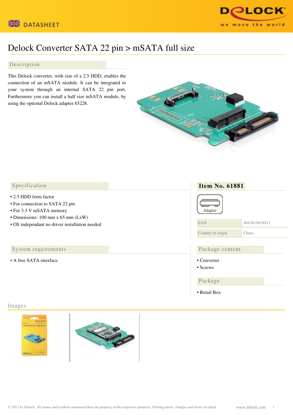 DeLOCK 61881 User Manual | 1 page