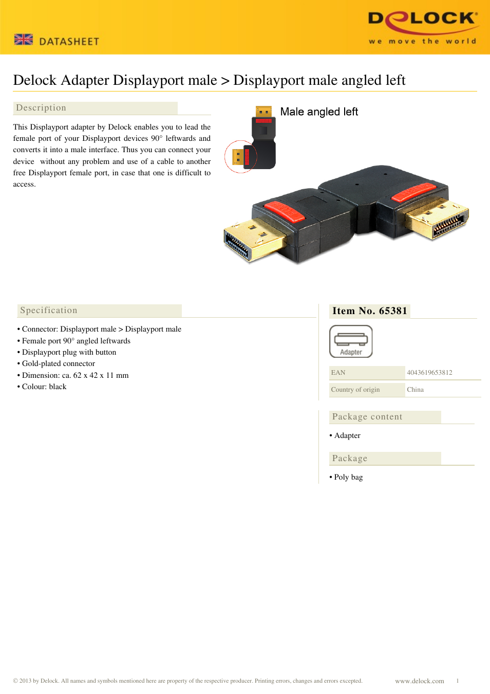 DeLOCK 65381 User Manual | 1 page